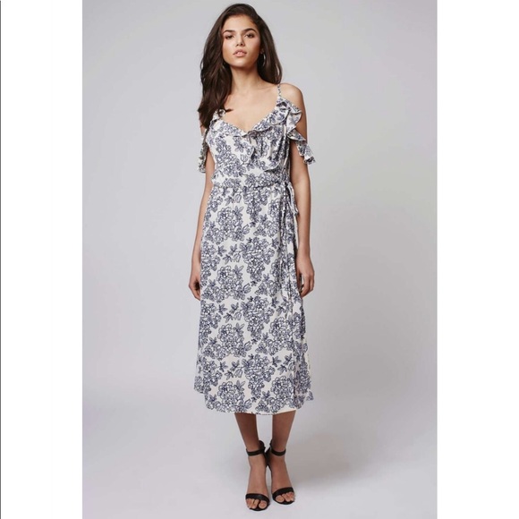 topshop blue floral wrap dress